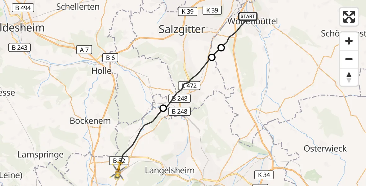 Flugroute Rettungshubschrauber Wolfenbüttel - Langelsheim, 06 April 2026, 14:41
