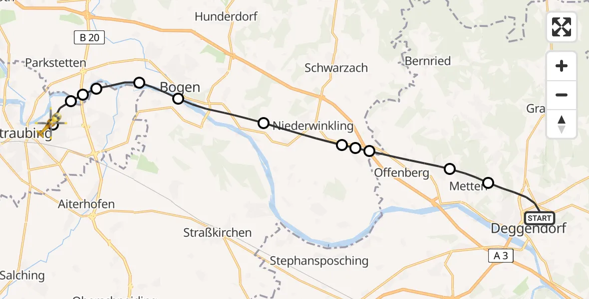 Flugroute Rettungshubschrauber Deggendorf - Sankt Elisabeth Hospital Straubing, 06 April 2026, 14:44