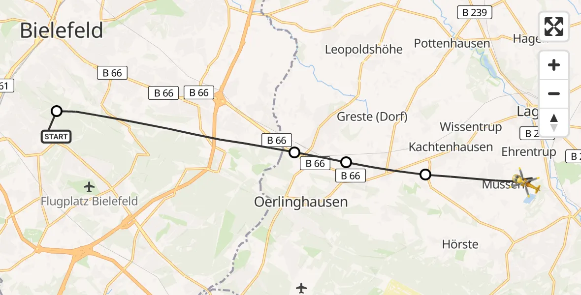 Flugroute Rettungshubschrauber Luftrettungszentrum Bielefeld - Lage, 06 April 2026, 14:53