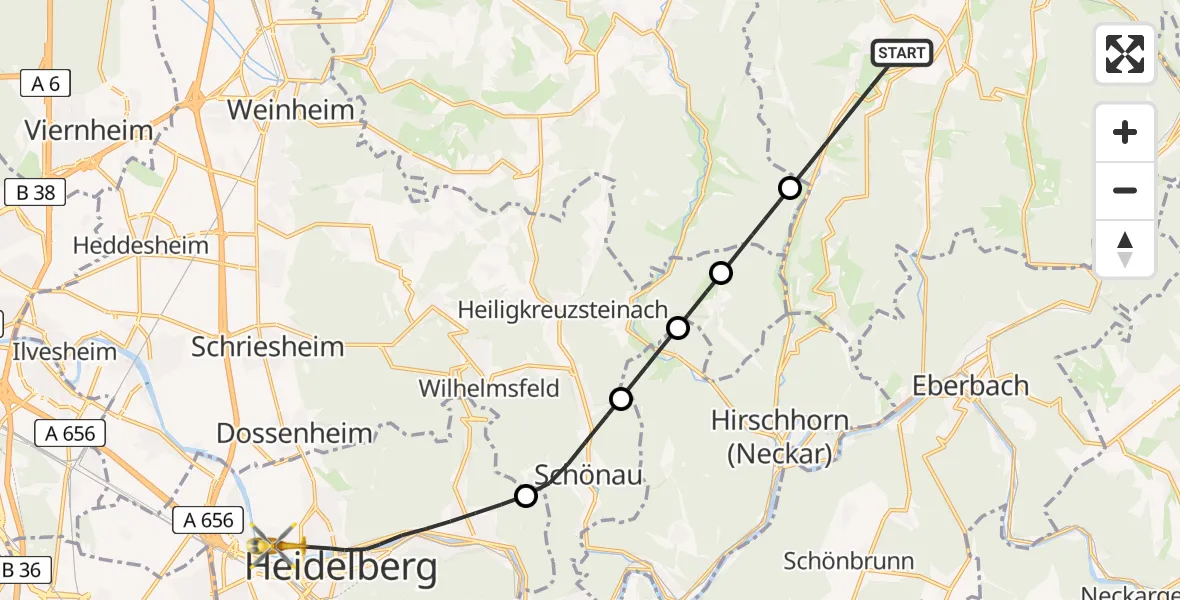 Flugroute Rettungshubschrauber Oberzent - Heidelberg, 06 April 2026, 14:56