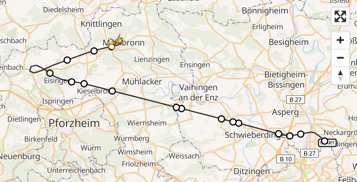 Flugroute Rettungshubschrauber Pattonville Flugplatz - Maulbronn, 06 April 2026, 14:59