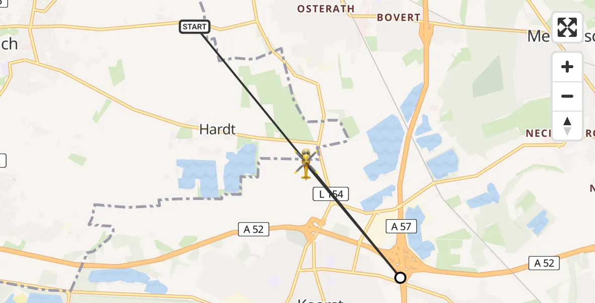 Flugroute Rettungshubschrauber Willich - Kaarst, 06 April 2026, 14:58