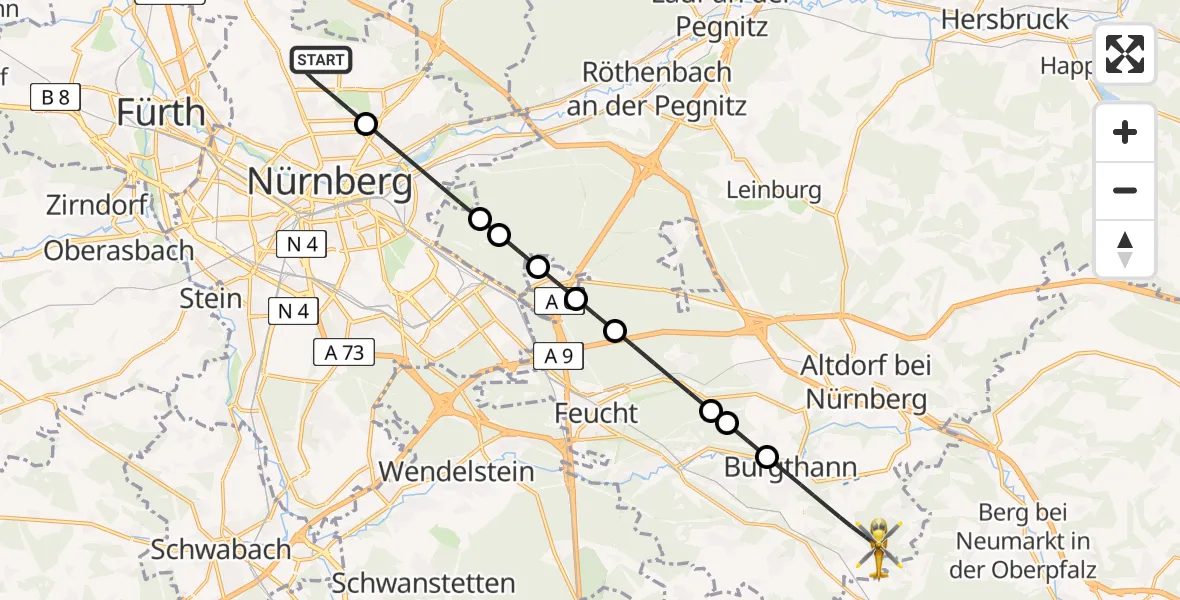 Flugroute Rettungshubschrauber Flughafen Nuremberg - Burgthann, 06 April 2026, 15:03