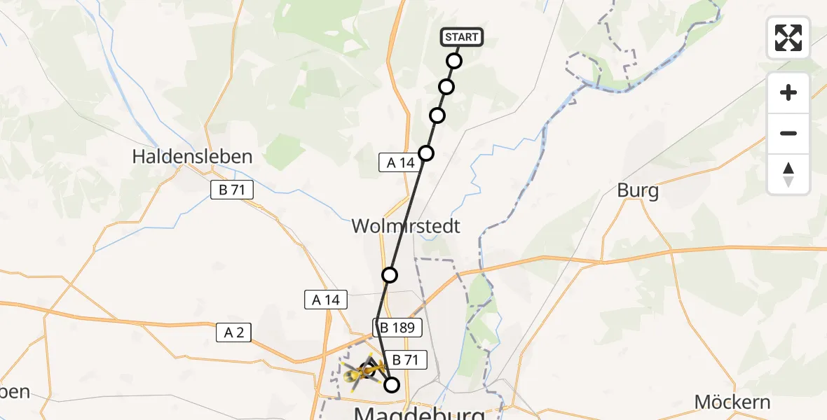 Flugroute Rettungshubschrauber Burgstall - Magdeburg Hospital, 06 April 2026, 15:03
