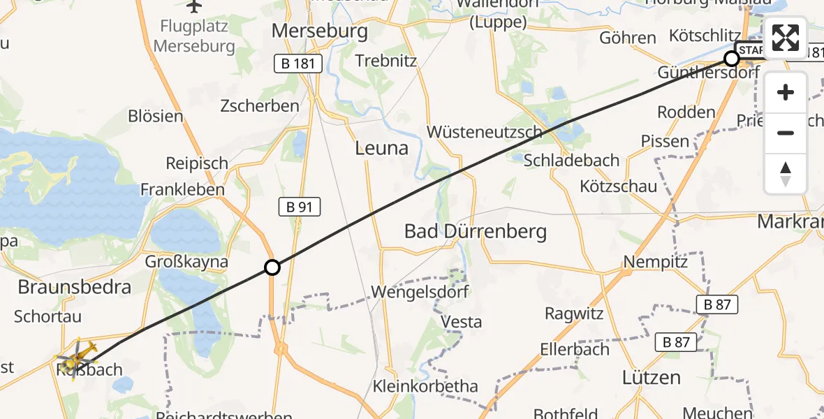 Flugroute Rettungshubschrauber ADAC Air Rescue Station Leipzig/Schkeuditz-Dölzig Hubschrauberlandeplatz (Christoph 61) - Braunsbedra, 06 April 2026, 15:06