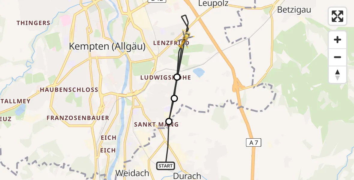 Flugroute Rettungshubschrauber Durach - Kempten (Allgäu), 06 April 2026, 15:07