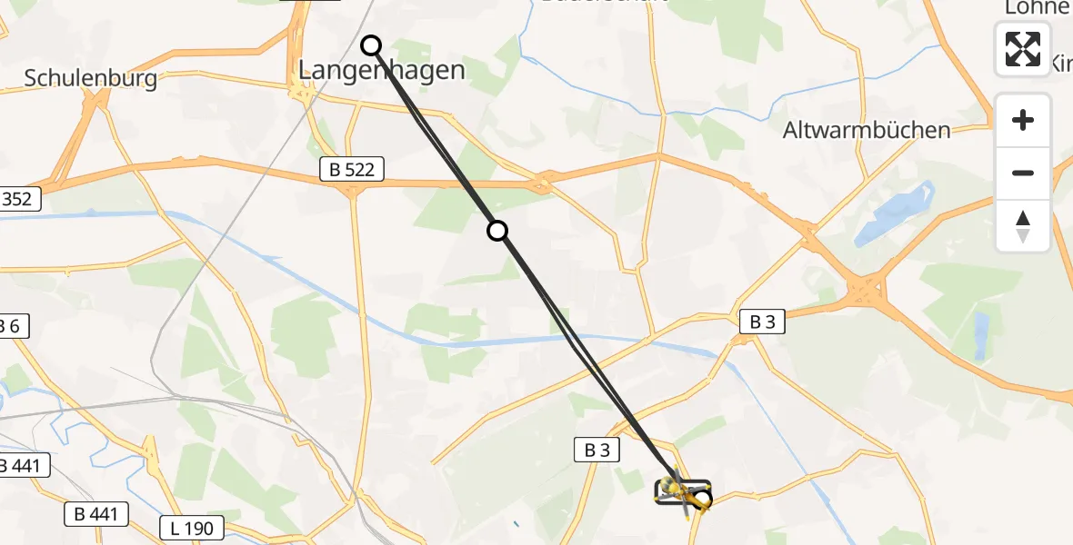 Flugroute Rettungshubschrauber Hannover Luftrettung Hubschrauberlandeplatz (Christoph 4) - Hannover Luftrettung Hubschrauberlandeplatz (Christoph 4), 06 April 2026, 15:12