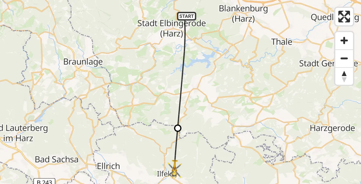 Flugroute Rettungshubschrauber Oberharz am Brocken - Harztor, 06 April 2026, 15:19