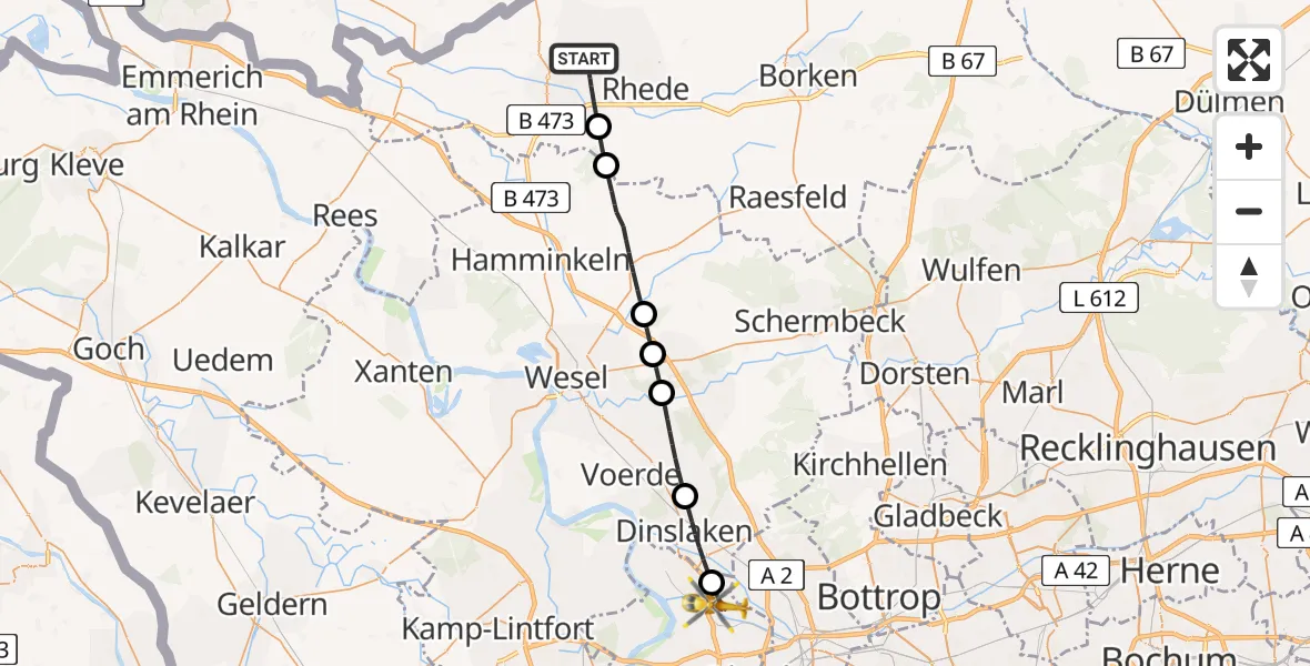 Flugroute Rettungshubschrauber Bocholt - Duisburg, 06 April 2026, 15:21