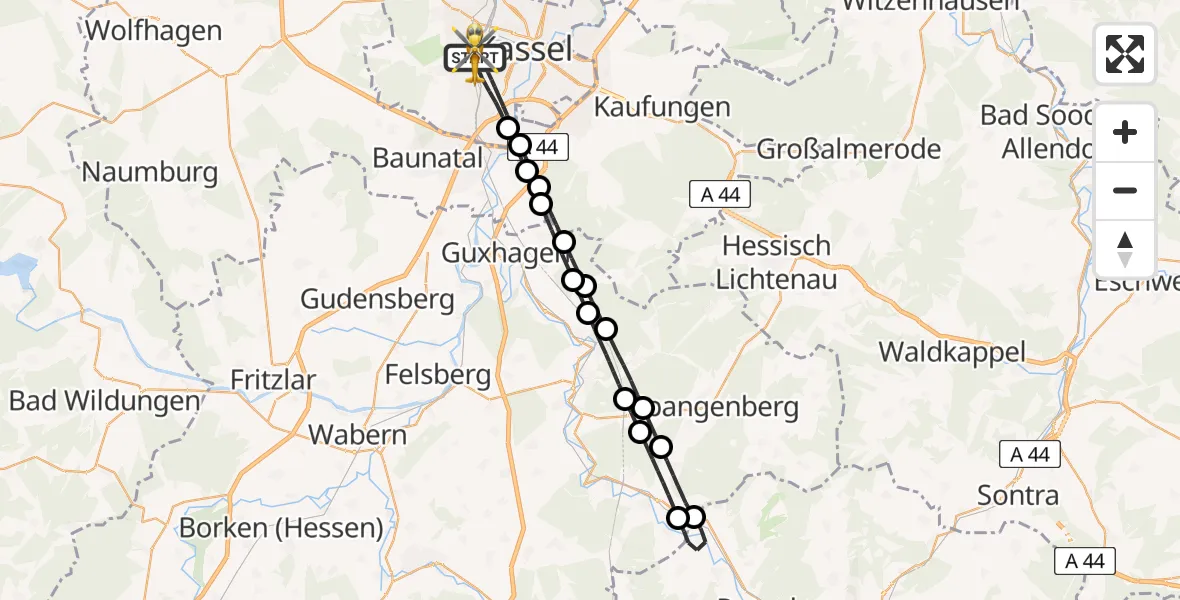 Flugroute Rettungshubschrauber Kassel - Kassel, 06 April 2026, 15:27