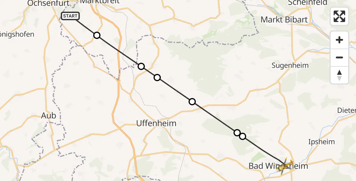 Flugroute Rettungshubschrauber Marktbreit - Bad Windsheim, 06 April 2026, 15:32