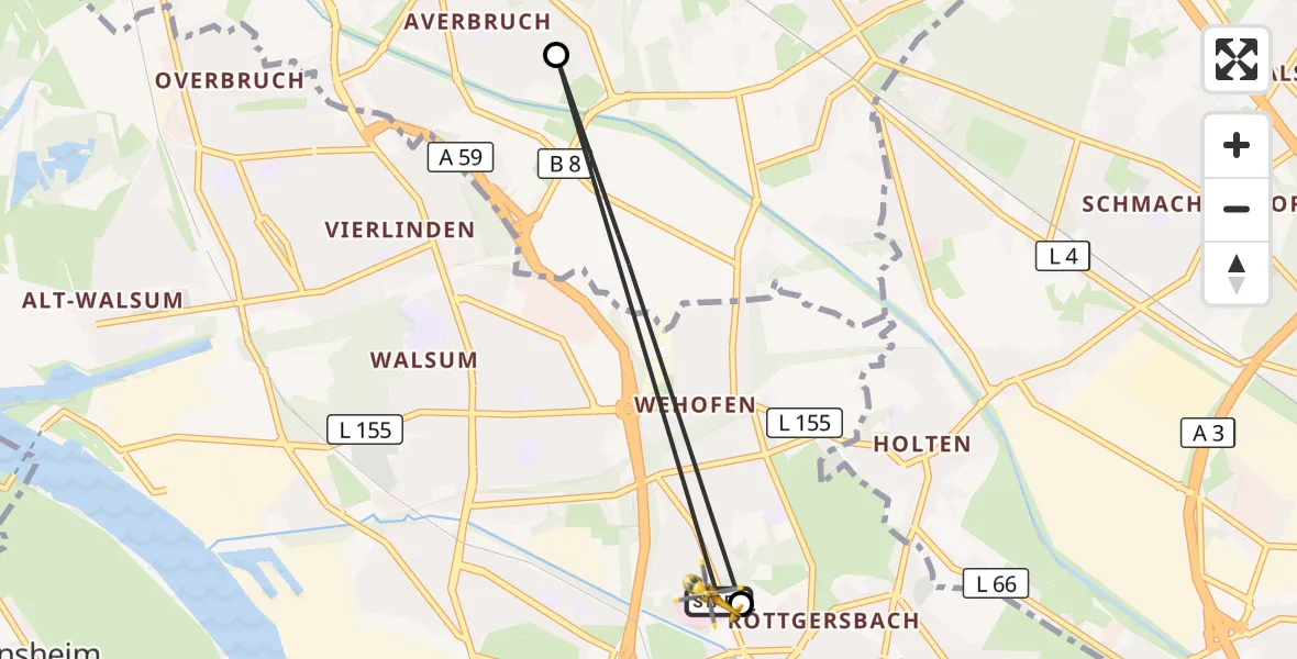Flugroute Rettungshubschrauber Duisburg - Duisburg, 06 April 2026, 15:33