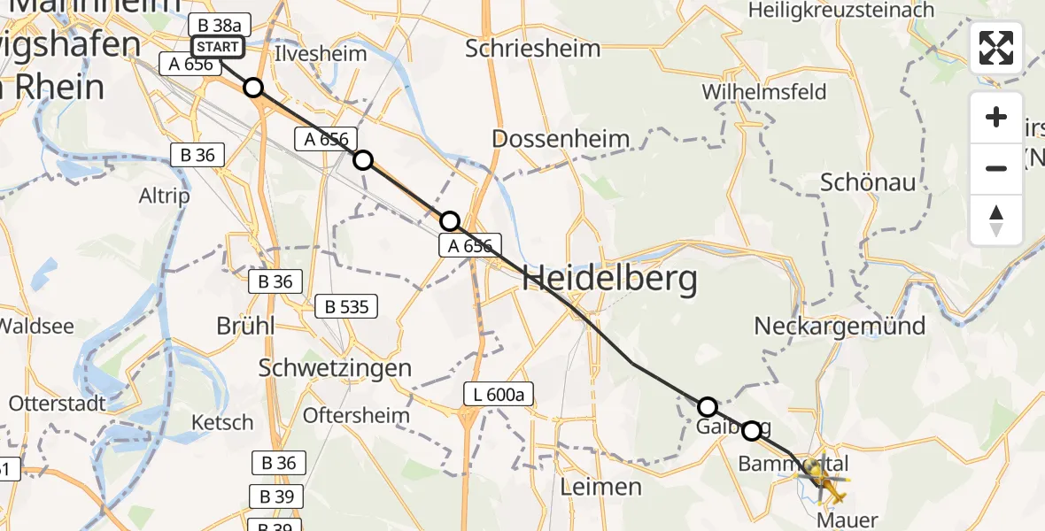 Flugroute Rettungshubschrauber Mannheim-City Flughafen - Bammental, 06 April 2026, 15:38
