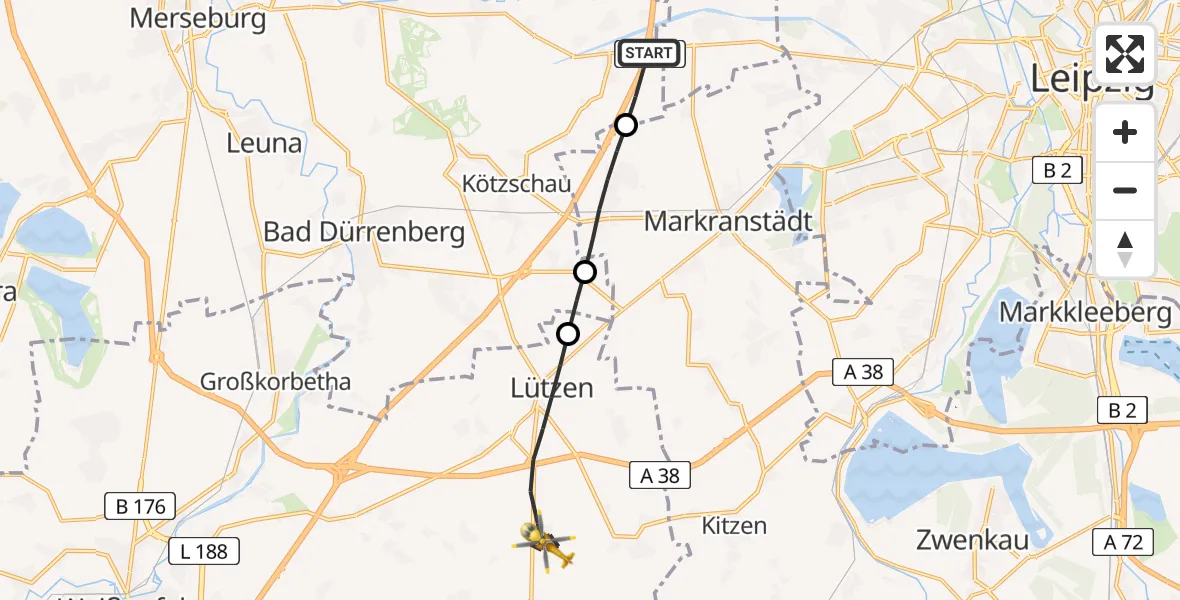 Flugroute Rettungshubschrauber Leuna - Lützen, 06 April 2026, 15:39