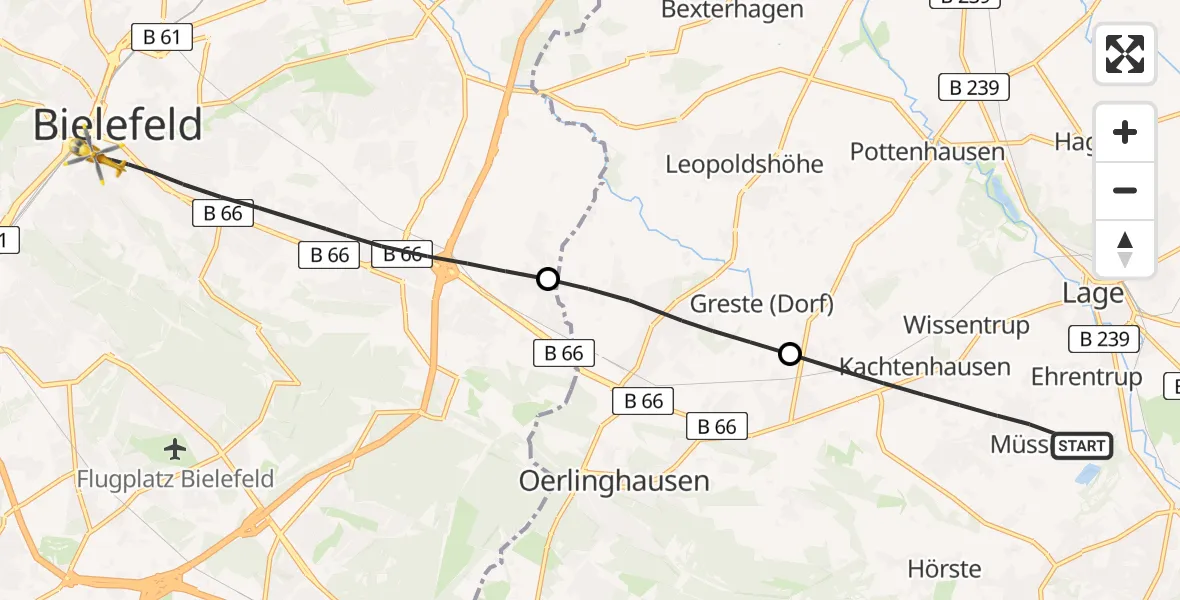 Flugroute Rettungshubschrauber Lage - Bielefeld, 06 April 2026, 15:38
