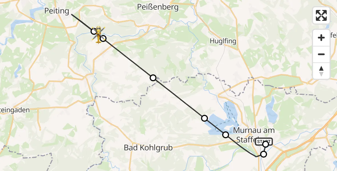 Flugroute Rettungshubschrauber Murnau Accident Hospital - Peiting, 06 April 2026, 15:44