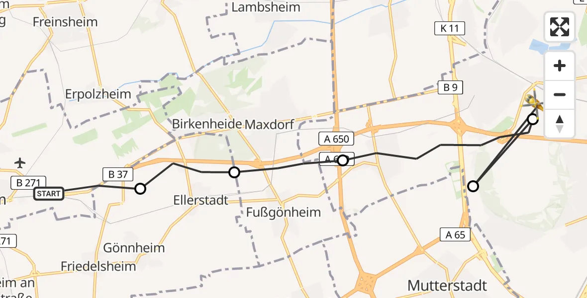 Flugroute Rettungshubschrauber Bad Dürkheim - Ludwigshafen Accident Hospital, 06 April 2026, 15:46