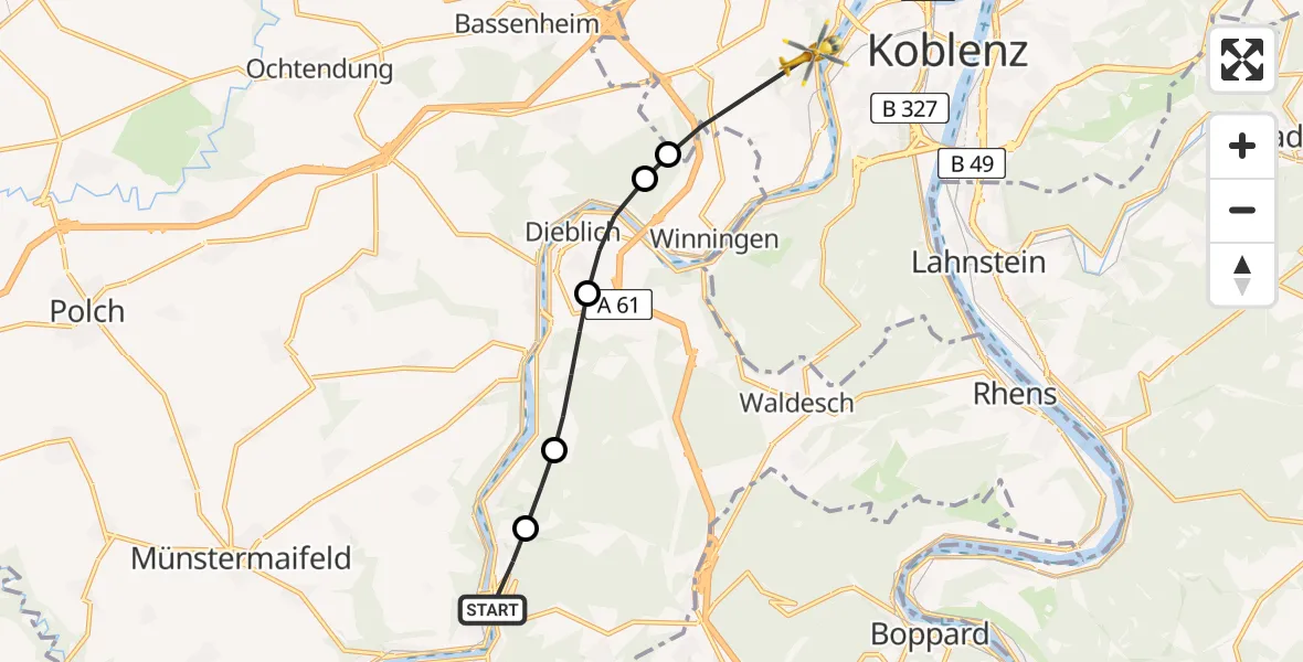 Flugroute Ambulanzhubschrauber Alken - Koblenz, 06 April 2026, 15:58