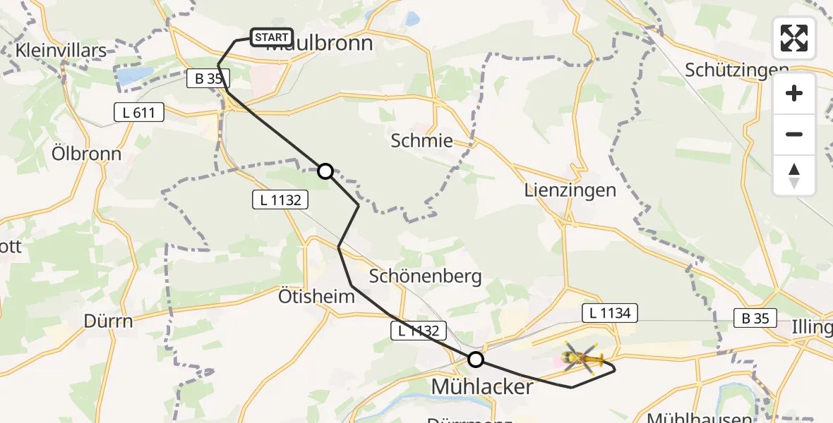 Flugroute Rettungshubschrauber Maulbronn - Mühlacker, 06 April 2026, 16:00