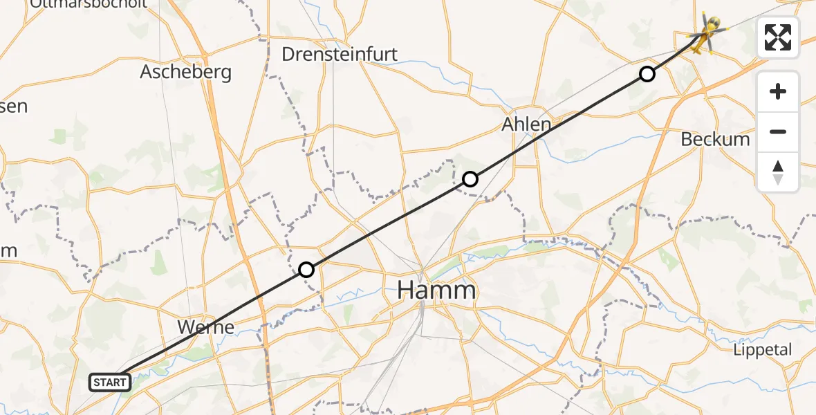 Flugroute Rettungshubschrauber Werne - Beckum, 06 April 2026, 16:02