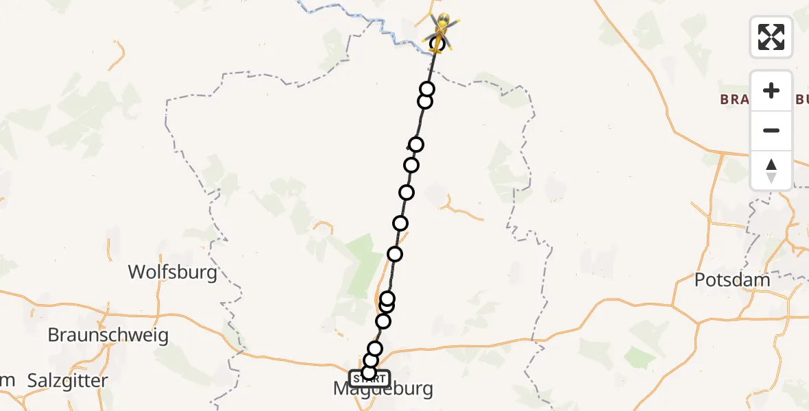 Flugroute Rettungshubschrauber Magdeburg Hospital - Bad Wilsnack, 06 April 2026, 16:05
