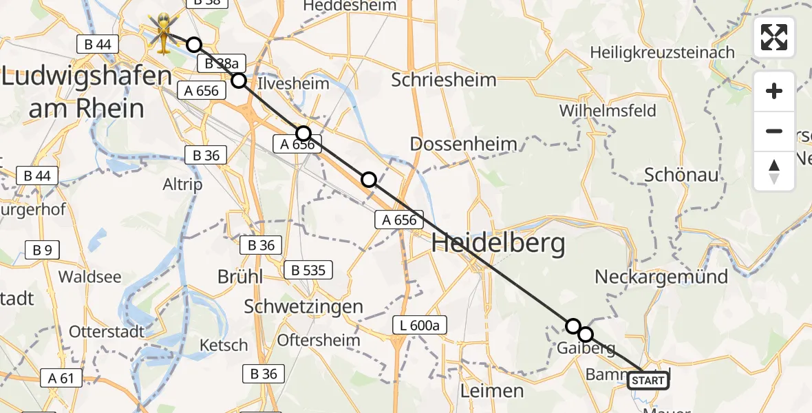 Flugroute Rettungshubschrauber Bammental - Mannheim, 06 April 2026, 16:08