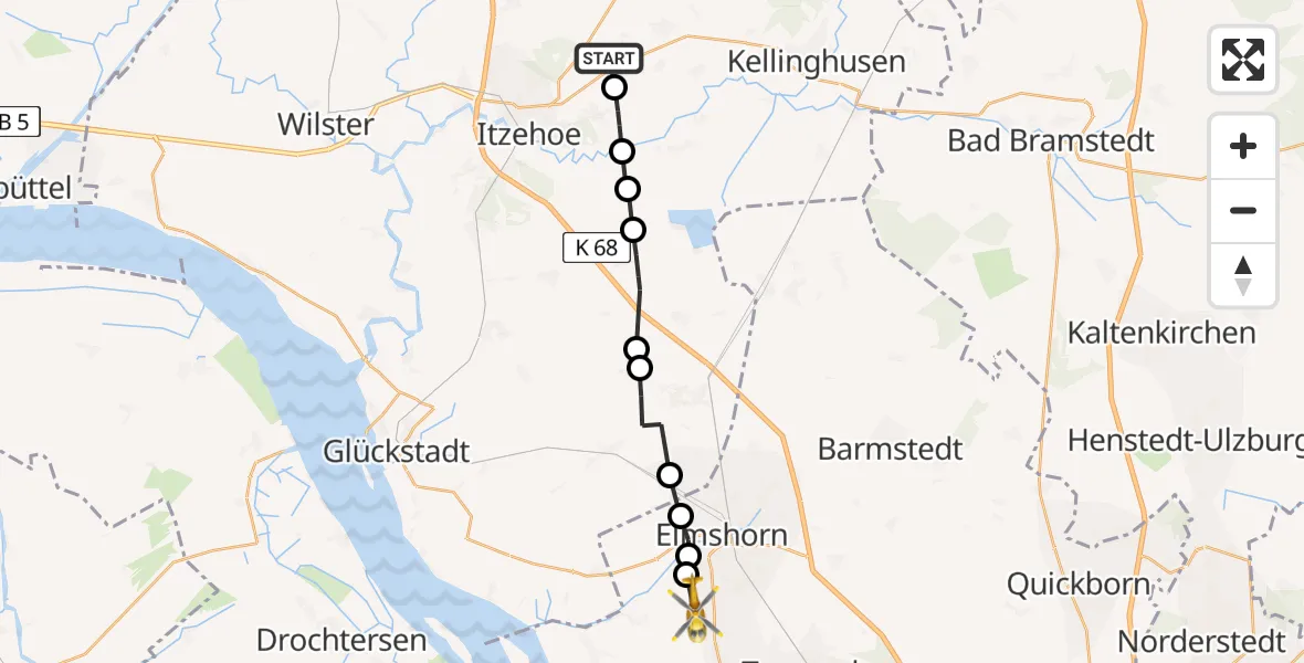 Flugroute Rettungshubschrauber Schlotfeld - Seester, 06 April 2026, 16:13