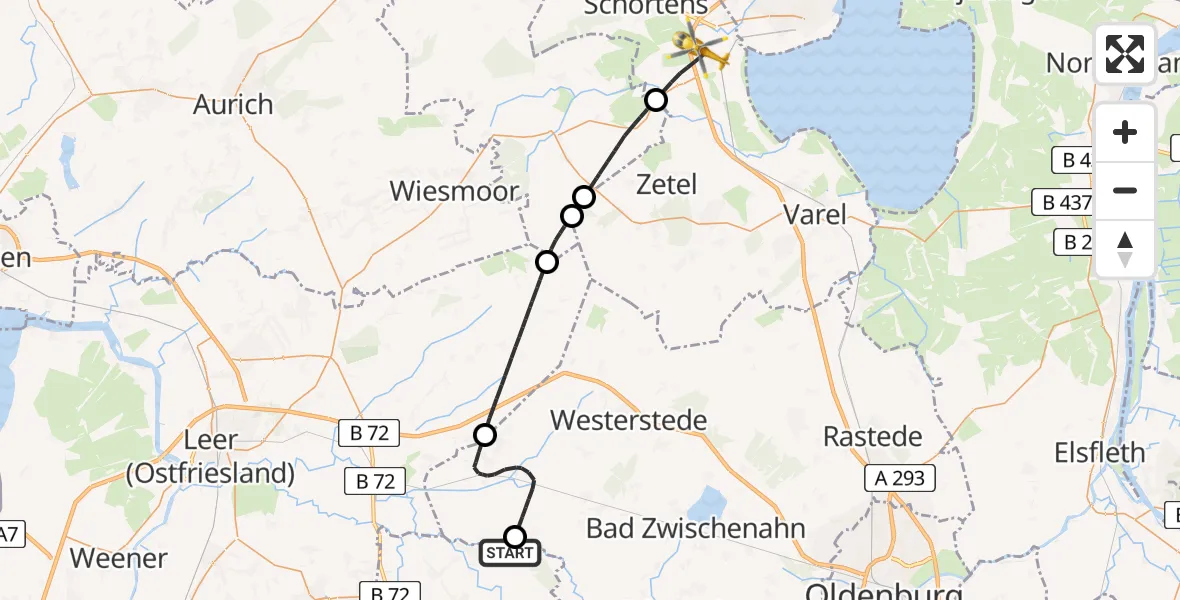 Flugroute Rettungshubschrauber Barßel - Sande, 06 April 2026, 16:14