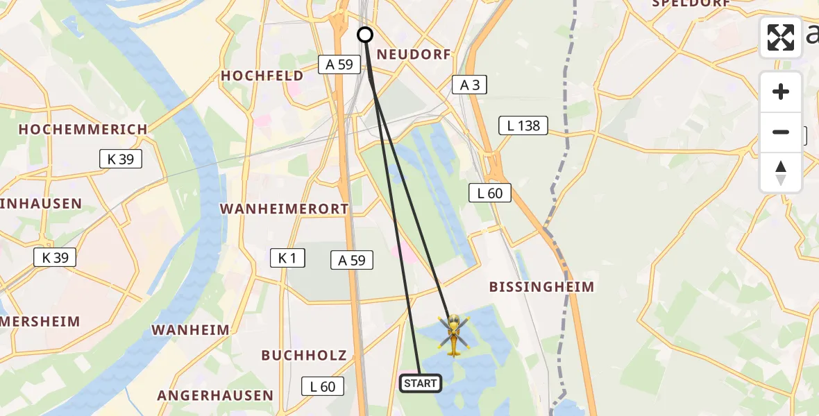 Flugroute Rettungshubschrauber Duisburg Air Rescue Hubschrauberlandeplatz (Christoph 9) - Duisburg, 06 April 2026, 16:15