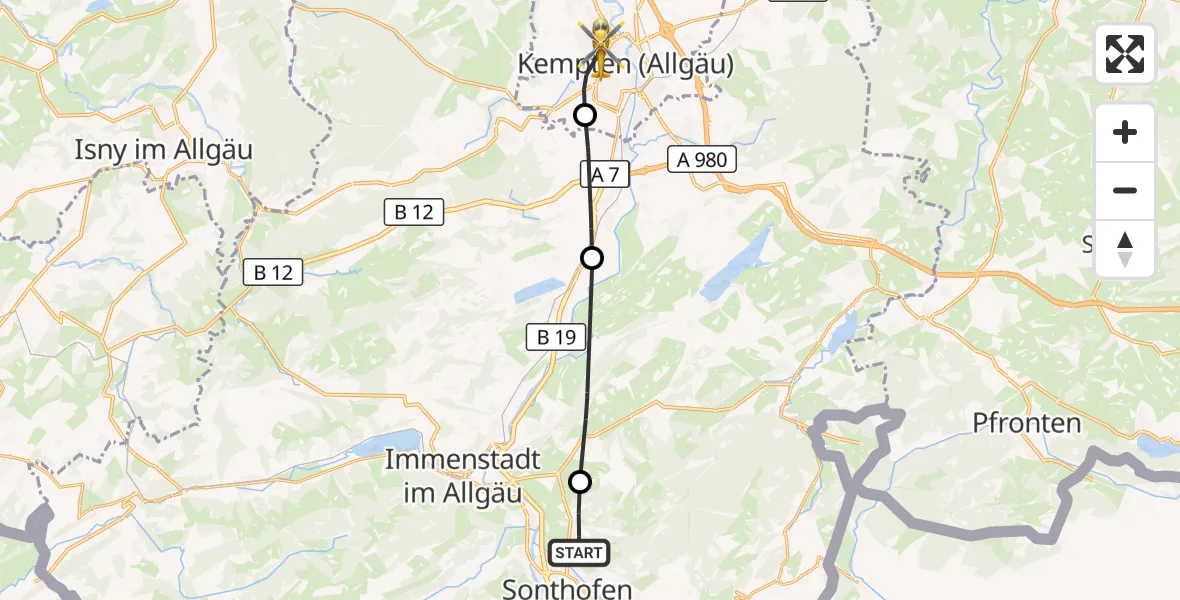 Flugroute Rettungshubschrauber Burgberg i.Allgäu - Kempten (Allgäu), 06 April 2026, 16:19