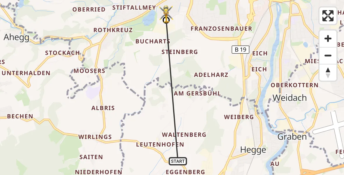 Flugroute Rettungshubschrauber Waltenhofen - Kempten (Allgäu), 06 April 2026, 16:29