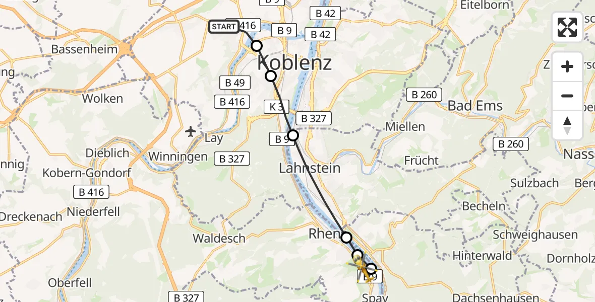 Flugroute Rettungshubschrauber Koblenz - Spay, 06 April 2026, 16:29