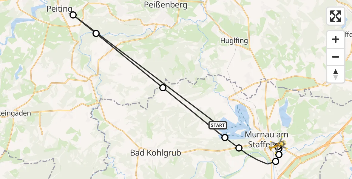 Flugroute Rettungshubschrauber Uffing a.Staffelsee - Murnau Accident Hospital, 06 April 2026, 16:35