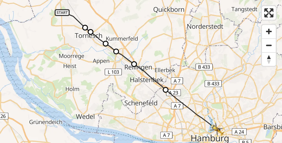 Flugroute Rettungshubschrauber Klein Nordende - Hamburg, 06 April 2026, 16:51