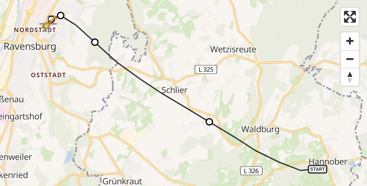 Flugroute Rettungshubschrauber Waldburg - Sankt Elisabeth Hospital, 06 April 2026, 16:52