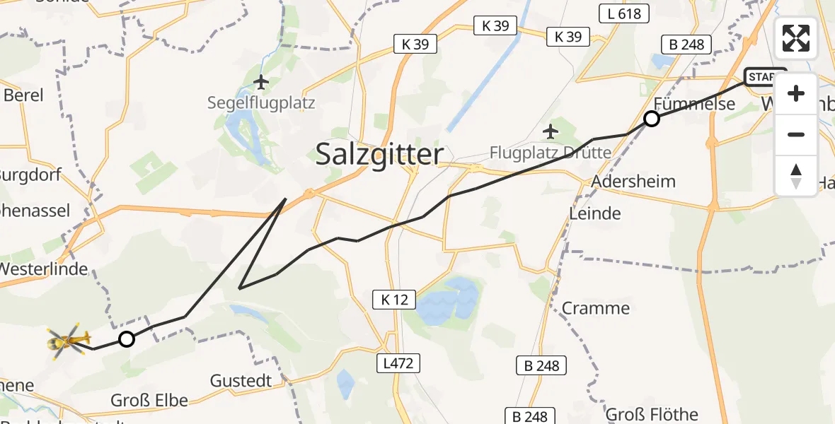 Flugroute Rettungshubschrauber Wolfenbüttel - Baddeckenstedt, 06 April 2026, 17:15
