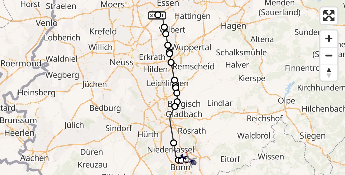 Flugroute Polizeihubschrauber Essen-Mülheim Flughafen - Sankt Augustin, 06 April 2026, 17:15