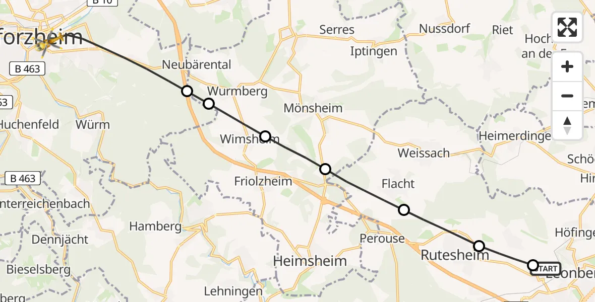 Flugroute Rettungshubschrauber Leonberg Hospital - Pforzheim, 06 April 2026, 17:18