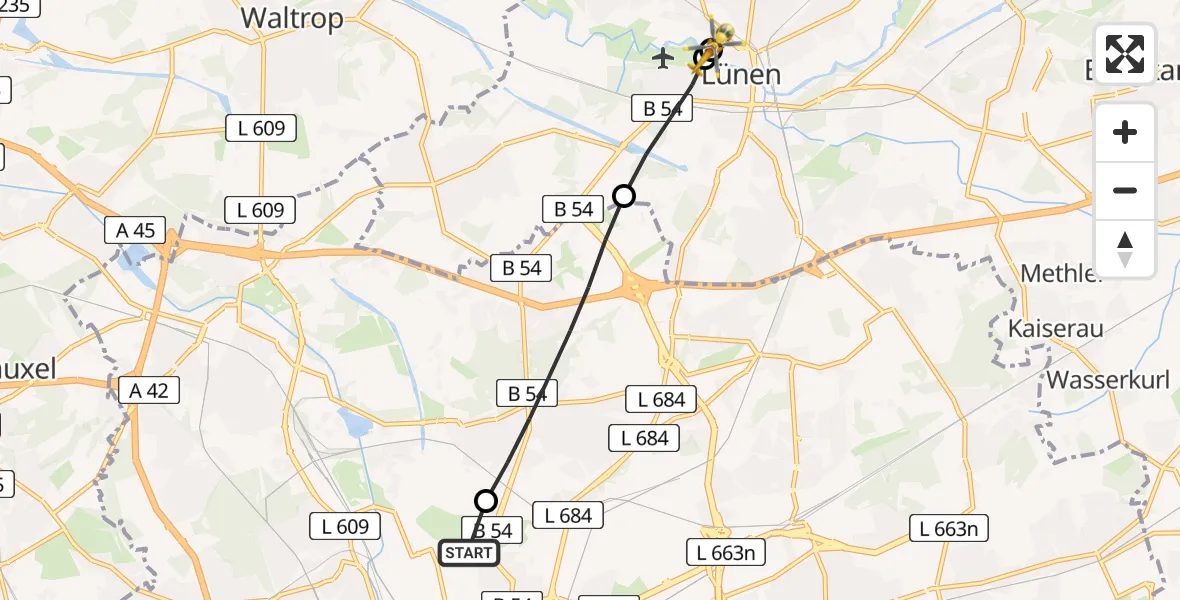 Flugroute Rettungshubschrauber Dortmund Hospital North - Sankt Marien Hospital, 06 April 2026, 17:23