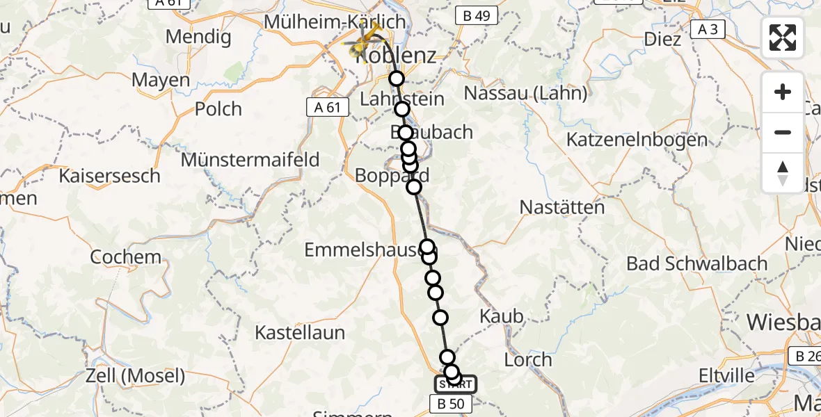 Flugroute Rettungshubschrauber Dichtelbach - Koblenz, 06 April 2026, 17:31