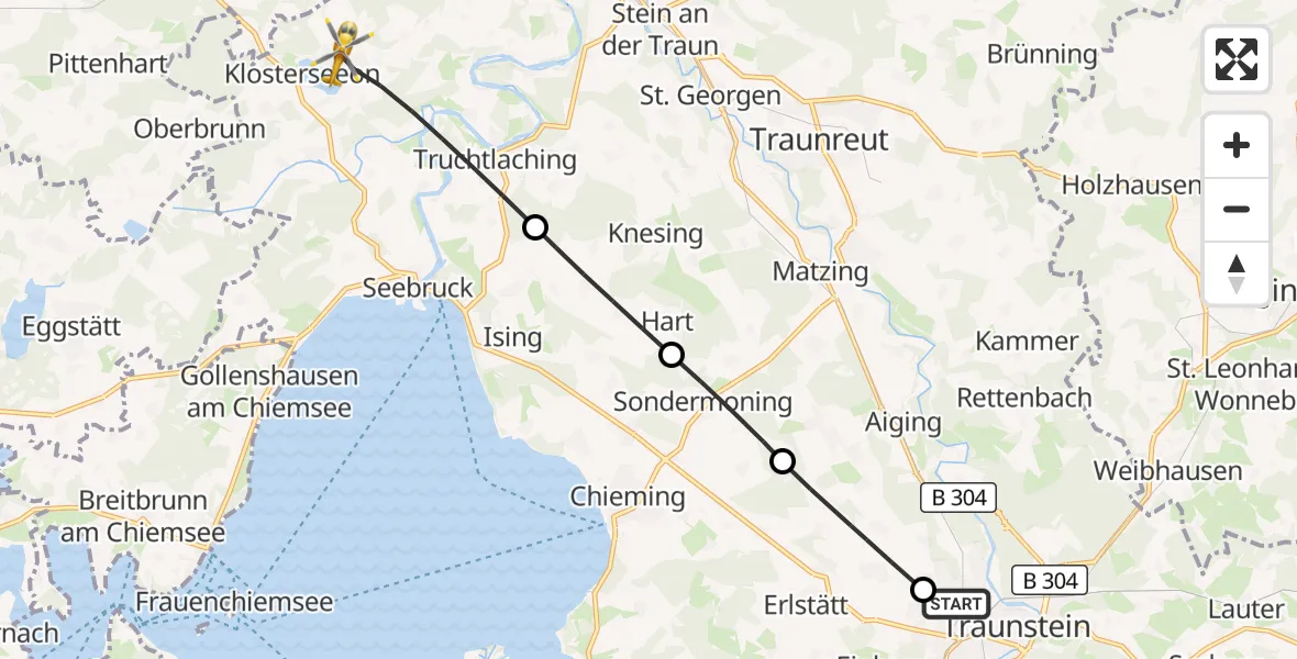 Flugroute Rettungshubschrauber Traunstein Hospital - Seeon-Seebruck, 06 April 2026, 17:42