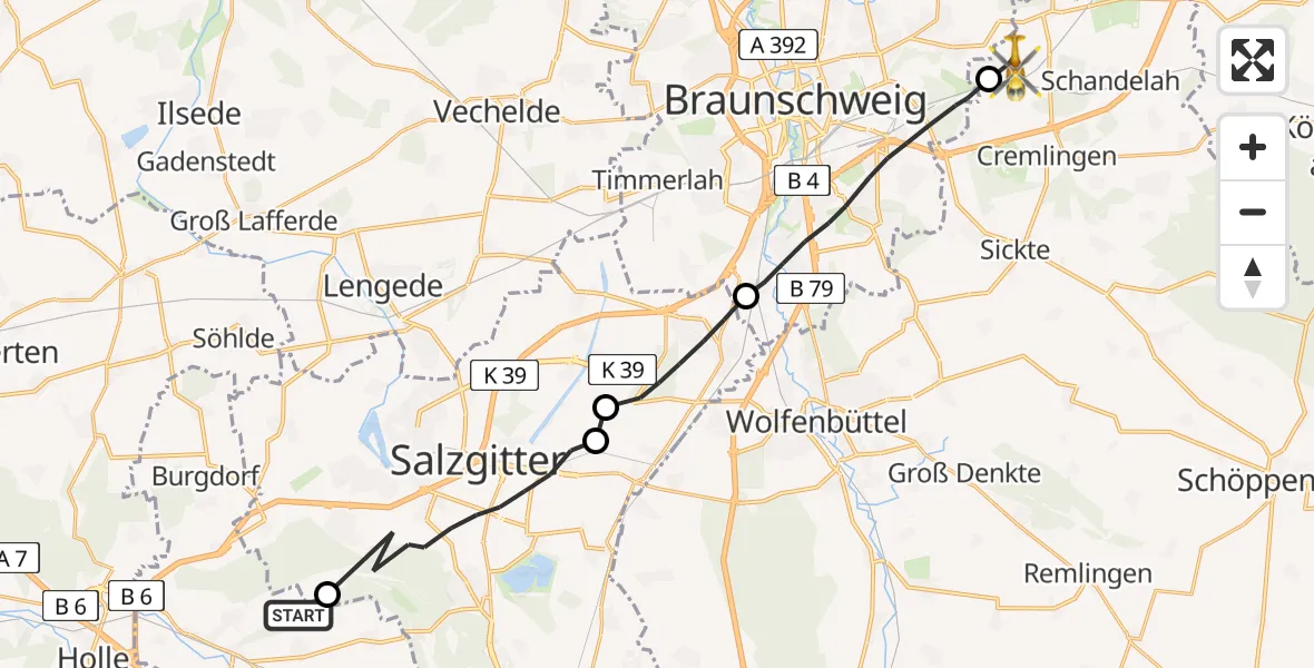 Flugroute Rettungshubschrauber Elbe - Cremlingen, 06 April 2026, 17:44