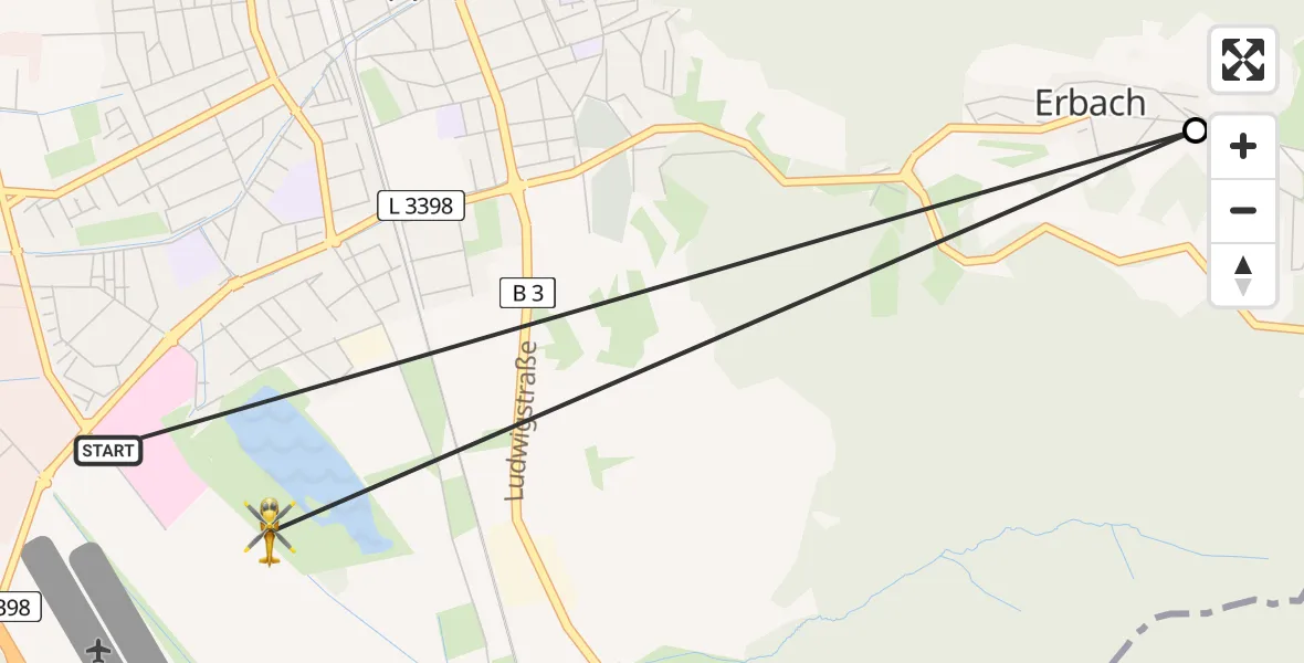 Flugroute Rettungshubschrauber Bergstraße District Hospital - Heppenheim (Bergstraße), 06 April 2026, 18:00
