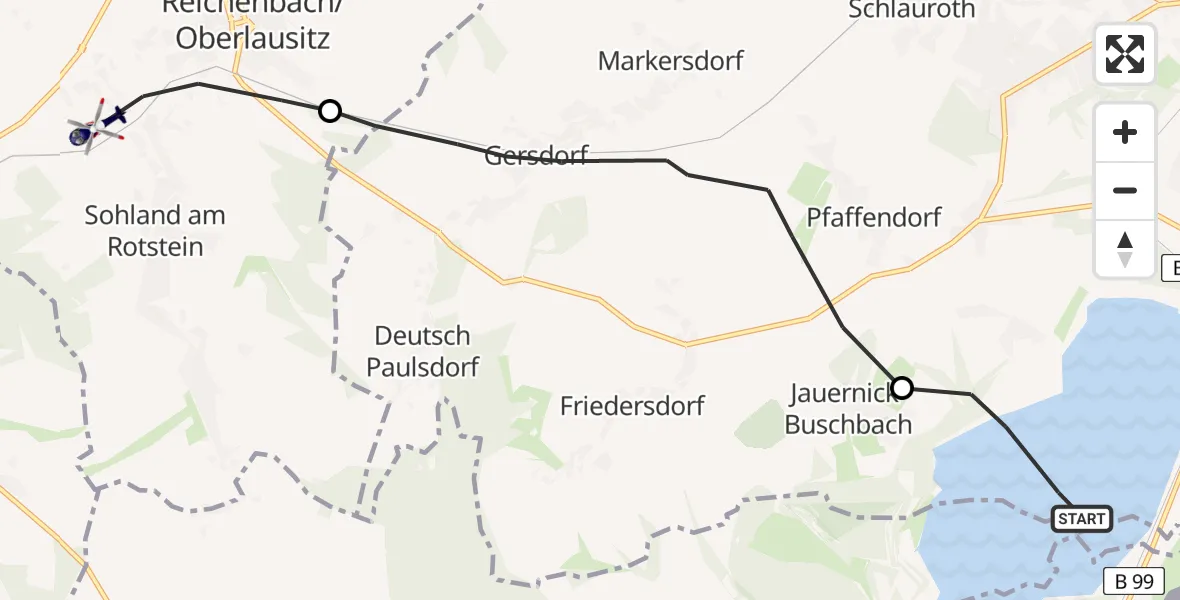 Flugroute Polizeihubschrauber Görlitz - Reichenbach/O.L., 06 April 2026, 18:08