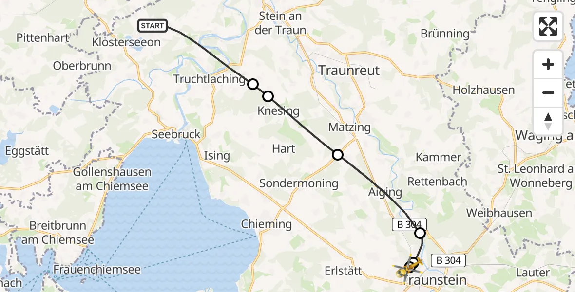 Flugroute Rettungshubschrauber Seeon-Seebruck - Traunstein Hospital, 06 April 2026, 18:13