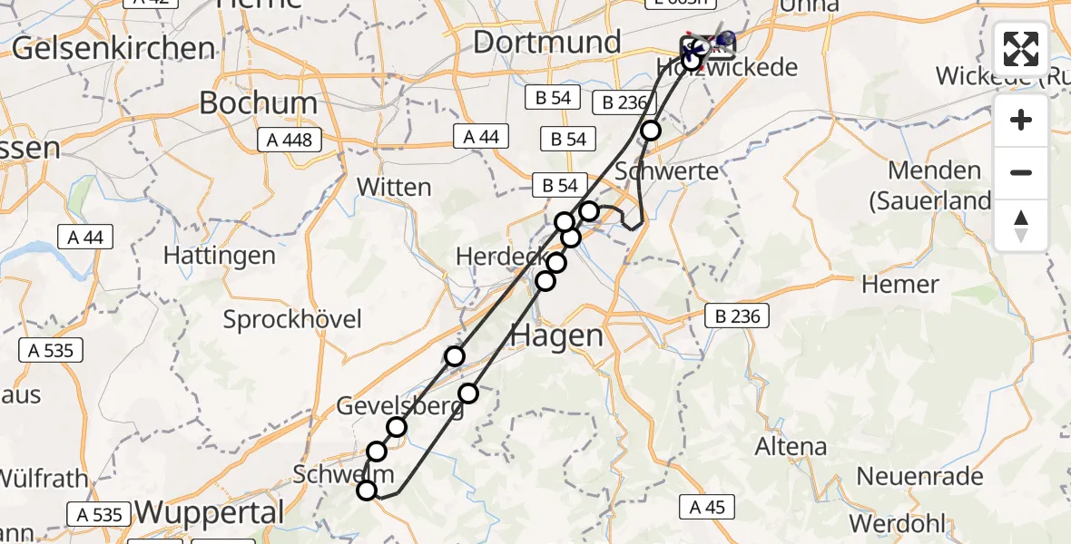 Flugroute Polizeihubschrauber Dortmund Flughafen - Dortmund Flughafen, 06 April 2026, 18:56
