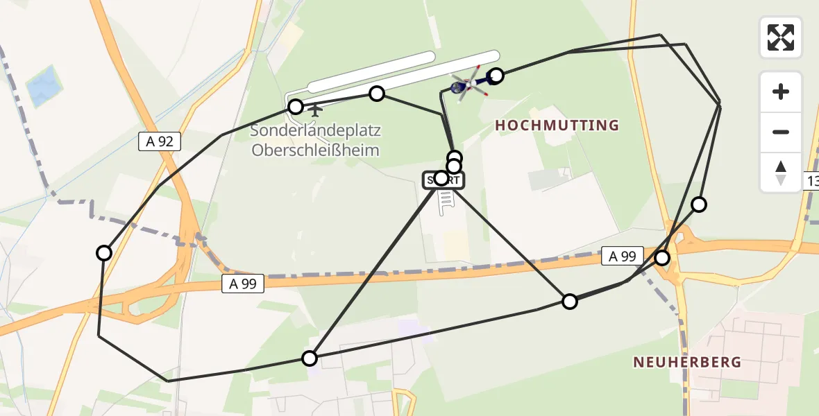 Flugroute Polizeihubschrauber Oberschleißheim - Oberschleissheim Hubschrauberlandeplatz, 06 April 2026, 19:14