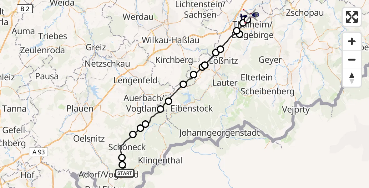 Routekaart van de vlucht: Polizeihubschrauber nach Jahnsdorf/Erzgeb., Mühlweg