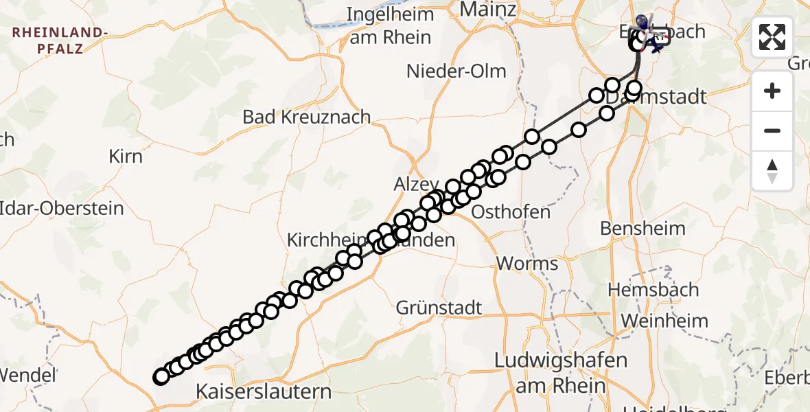 Flugroute Polizeihubschrauber Flughafen Frankfurt-Egelsbach - Flughafen Frankfurt-Egelsbach, 06 April 2026, 20:03