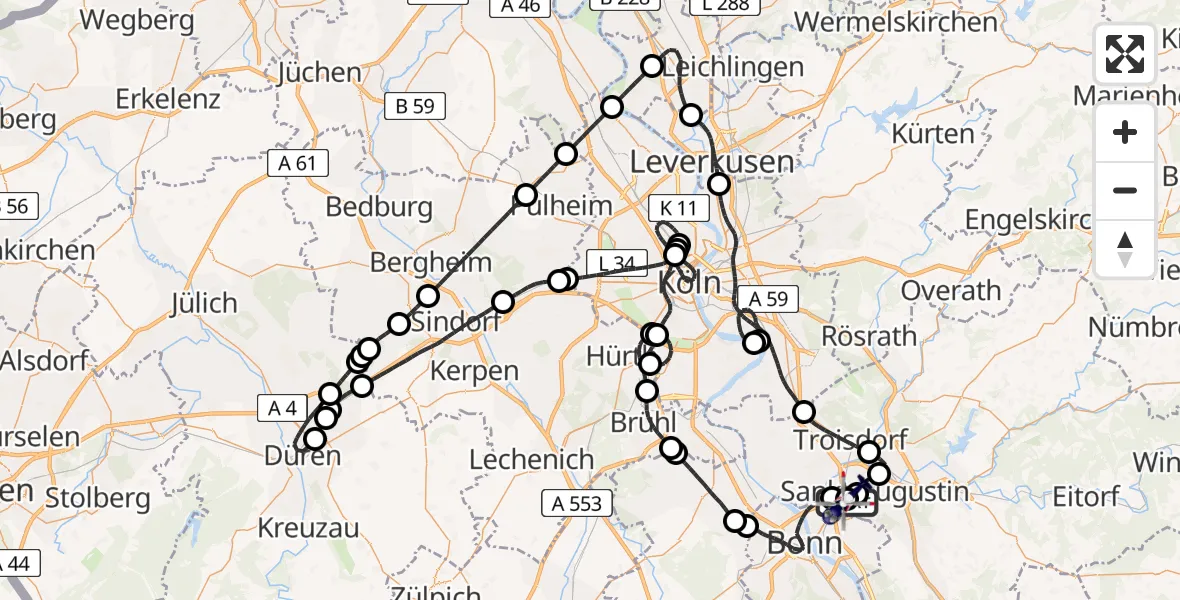 Flugroute Polizeihubschrauber Sankt Augustin - Sankt Augustin, 06 April 2026, 20:05